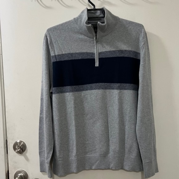 Banana Republic Mens Gray Blue Colorblock Cotton Cashmere Mock Neck Sweater Sz L - Picture 3 of 9
